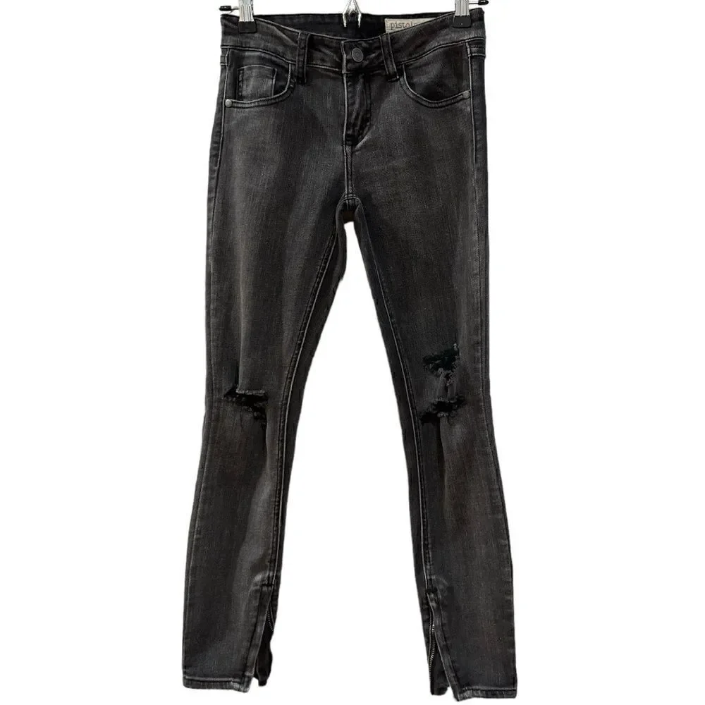 Pistola Distressed Slim Zip Ankle Charcoal Jean